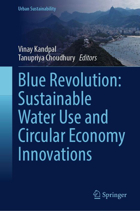 Titel: "Blue Revolution: Sustainable Water Use and Circular Economy Innovations". Hintergrund: Küstenlandschaft. Springer-Logo.