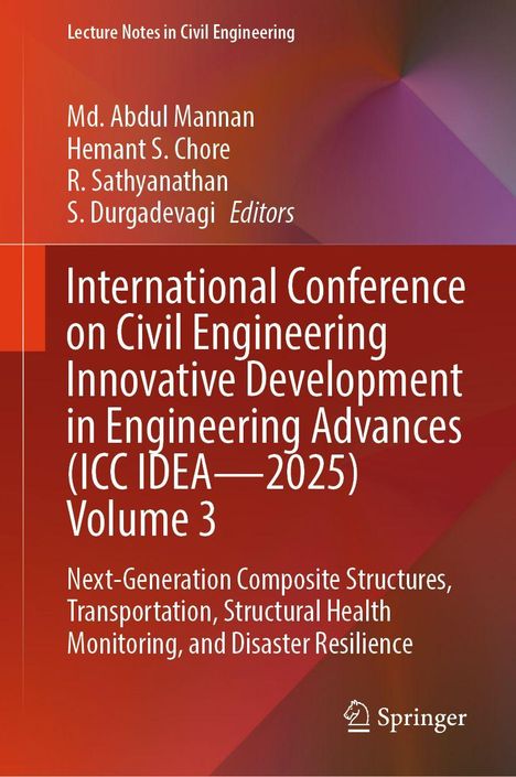 Titel: "International Conference on Civil Engineering... (ICC IDEA—2025) Volume 3". Rotes, gradientenreiches Design. Springer-Logo.