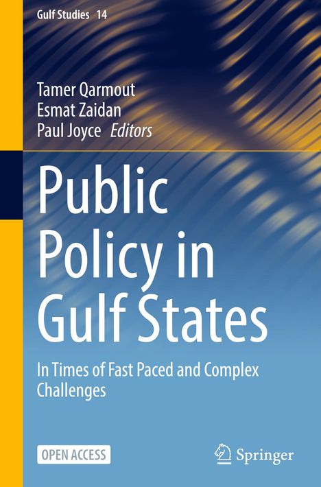 „Public Policy in Gulf States“, Autoren: Tamer Qarmout, Esmat Zaidan, Paul Joyce. Blaues Hintergrundmuster, Springer-Logo.