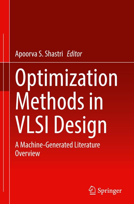 Titel: "Optimization Methods in VLSI Design." Untertitel: "A Machine-Generated Literature Overview." Roter Hintergrund.