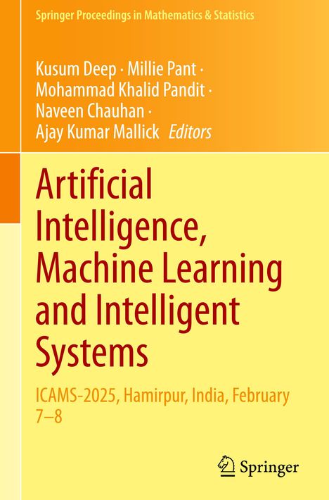 Titel: "Artificial Intelligence, Machine Learning and Intelligent Systems". Konferenz: ICAMS-2025, Hamirpur, Indien. Springer-Logo unten rechts.