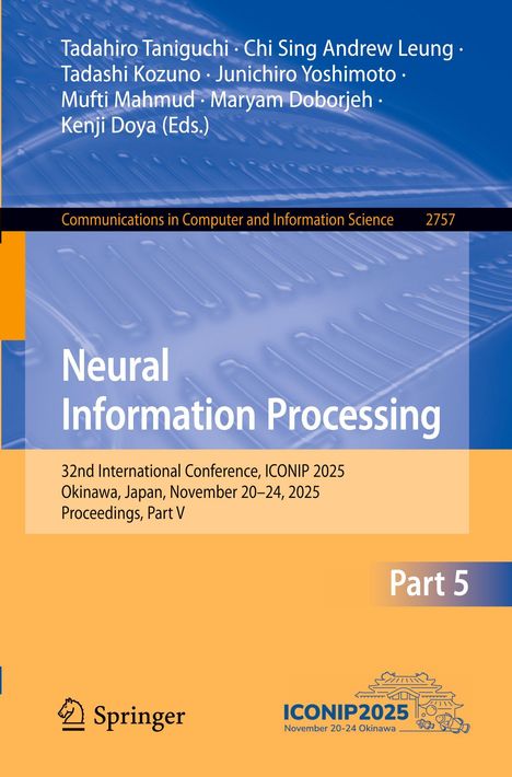 Titel: Neural Information Processing, ICONIP 2025, Okinawa. Farben: Blau-Orange. Logos: Springer, ICONIP2025.