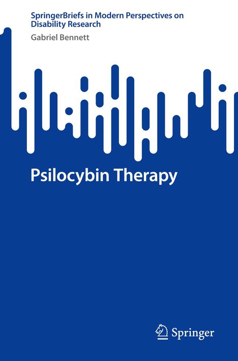 „Psilocybin Therapy“ und „SpringerBriefs in Modern Perspectives on Disability Research“. Abstraktes blau-weißes Design.