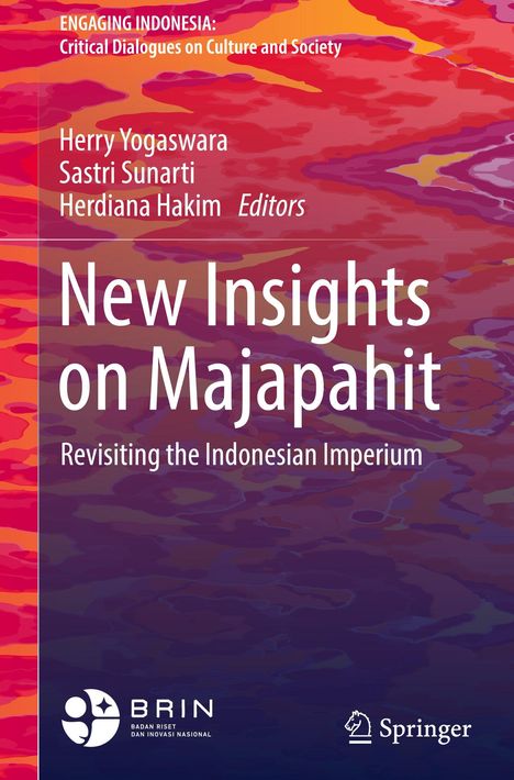 "New Insights on Majapahit: Revisiting the Indonesian Imperium" vor rotem Verlauf. Logos von BRIN und Springer unten links.
