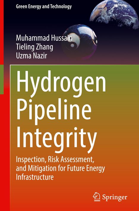 „Hydrogen Pipeline Integrity: Inspection, Risk Assessment, and Mitigation for Future Energy Infrastructure.“ Illustrationen von Erde und Yin-Yang.