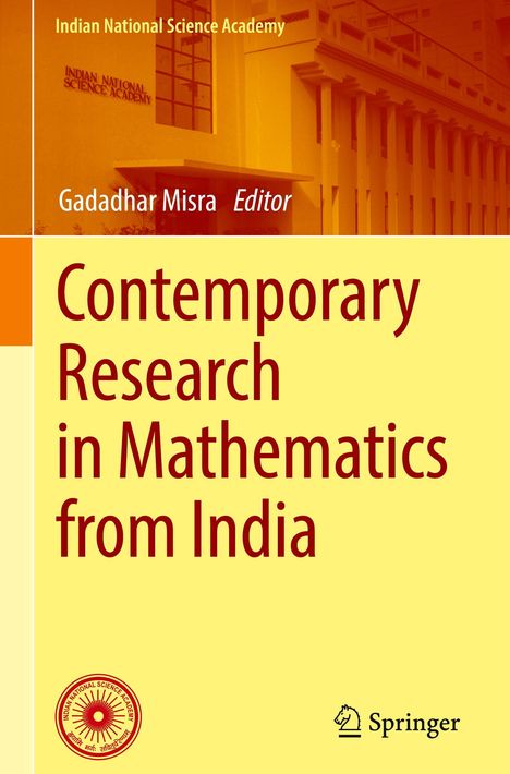 Text: "Indian National Science Academy", "Gadadhar Misra Editor", "Contemporary Research in Mathematics from India". Zwei Logos.