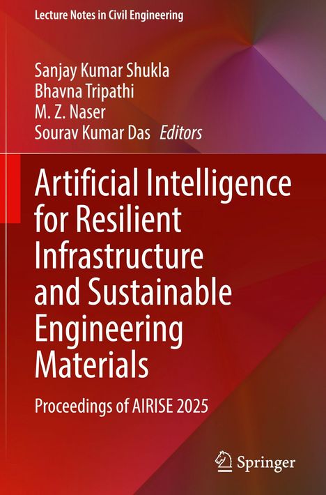 Text zu KI in Ingenieurwesen, Event AIRISE 2025. Springer-Logo unten rechts, roter Hintergrund mit Farbverlauf.