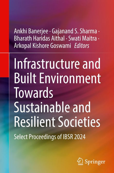 "Infrastructure and Built Environment Towards Sustainable and Resilient Societies." Bunte, verwischte Hintergrundfarben.