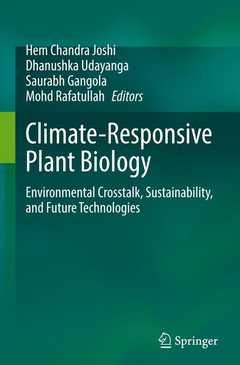 Titel: "Climate-Responsive Plant Biology". Untertitel: "Environmental Crosstalk, Sustainability, and Future Technologies". Im Hintergrund: Grüntöne und ein Springer-Logo.