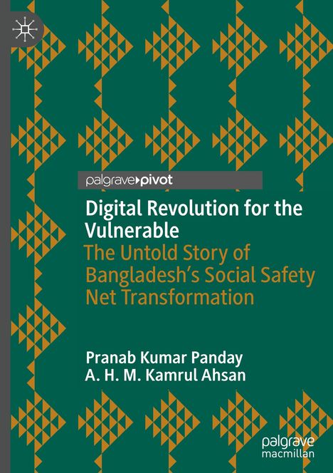 "Digital Revolution for the Vulnerable" und Autoren auf grünem Hintergrund mit orangen geometrischen Mustern.