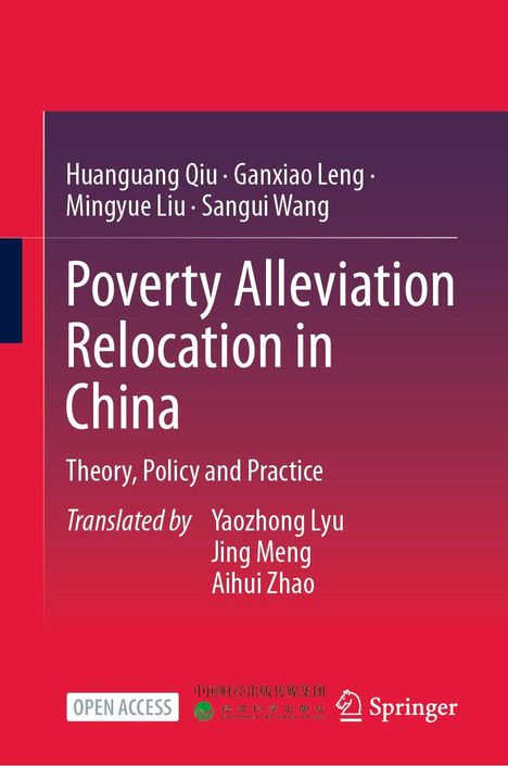 Buchcover: "Poverty Alleviation Relocation in China", Autoren und Übersetzer, Open Access-Symbol, Springer-Logo.