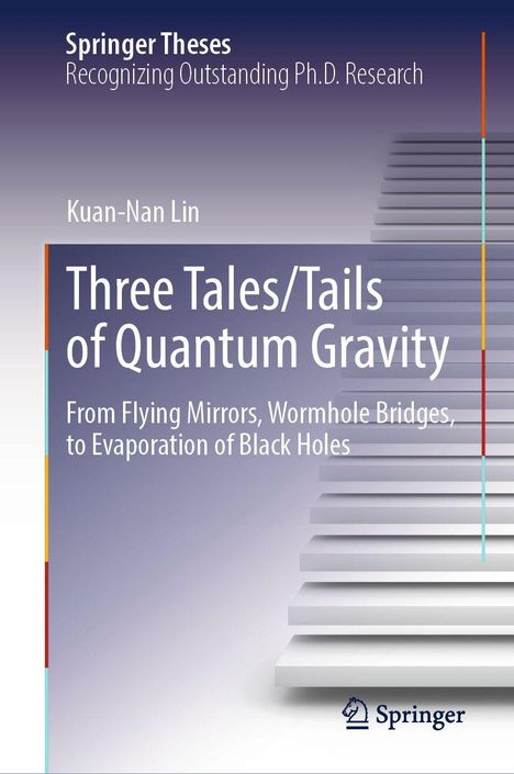 Titel: "Three Tales/Tails of Quantum Gravity". Ein Treppenmotiv auf blauem Hintergrund mit Springer-Logo.