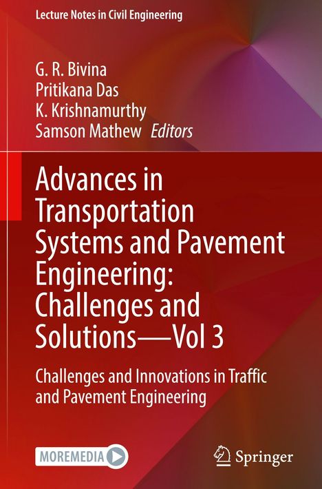 „Advances in Transportation Systems and Pavement Engineering: Volume 3“. Rotes und gelbes Design, Logos unten.