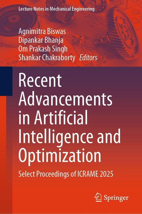 Text über Maschinenzeichnungen: "Recent Advancements in Artificial Intelligence and Optimization" von Springer.