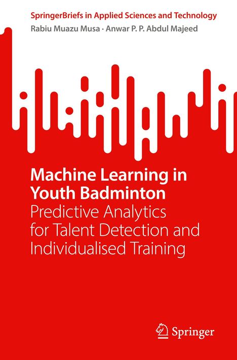 Buchtitel: "Machine Learning in Youth Badminton". Rotes Cover mit weißen grafischen Mustern oben. Springer-Logo unten.