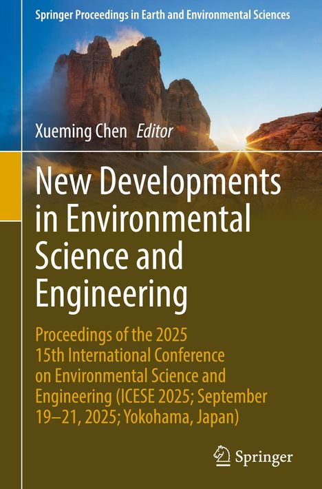 "New Developments in Environmental Science and Engineering" mit Naturhintergrund, Felsen bei Sonnenuntergang, Springer-Logo.