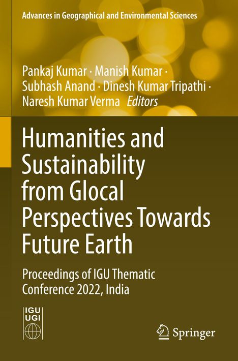 Text: "Humanities and Sustainability from Glocal Perspectives Towards Future Earth." Gelblich-brauner Hintergrund, Springer-Logo.