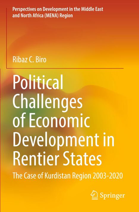 Oben: "Perspectives on Development in the Middle East and North Africa (MENA) Region". Autor: Ribaz C. Biro. Unten: Springer-Logo. Hintergrund: orange Farbverläufe.