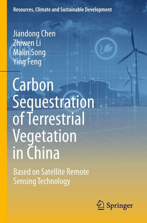 "Carbon Sequestration of Terrestrial Vegetation in China" Buchcover, blauer Himmel, Windturbinen, Springer-Logo.