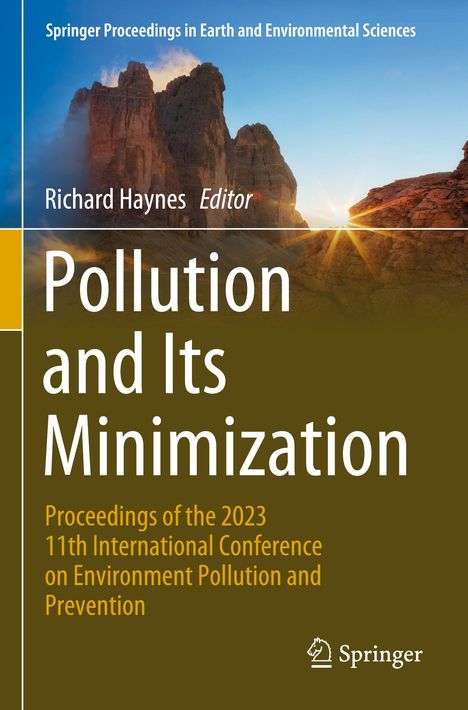 "Pollution and Its Minimization", Buchcover mit Berglandschaft und Sonnenaufgang. Springer Logo rechts unten.