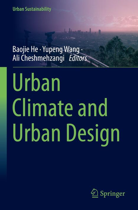 "Urban Climate and Urban Design" in grüner Schrift. Stadt-Panorama im Hintergrund, Springer-Logo unten rechts.