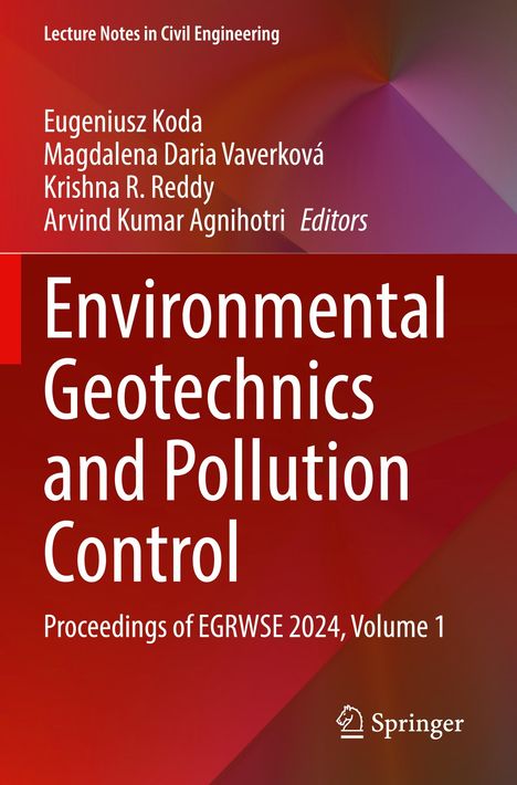 "Environmental Geotechnics and Pollution Control" steht in großer, weißer Schrift auf einem rot-braunen Hintergrund. Oben sind vier Editor-Namen. Unten das "Springer" Logo.