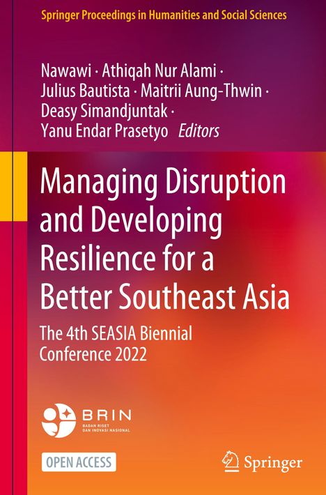 Managing Disruption and Developing Resilience for a Better Southeast Asia; Konferenzbuch mit buntem Verlaufshintergrund.