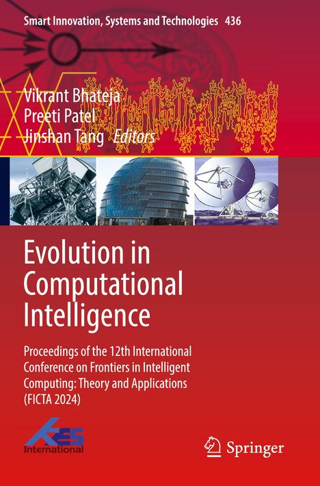 "Evolution in Computational Intelligence" in weißer Schrift auf rotem Hintergrund. Oben technische Illustrationen. Springer und KES Logos.
