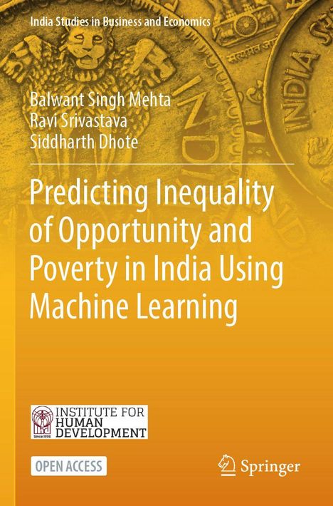 Aufschrift: "Predicting Inequality of Opportunity and Poverty in India Using Machine Learning". Oben Münzenhintergrund.