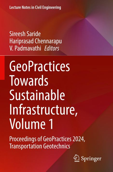 Buchtitel: "GeoPractices Towards Sustainable Infrastructure, Volume 1". Roter Hintergrund, Springer-Logo unten rechts.