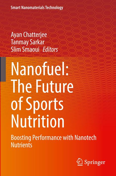 Titel: "Nanofuel: The Future of Sports Nutrition". Orange Hintergrund mit hexagonalem Muster. Springer-Logo.