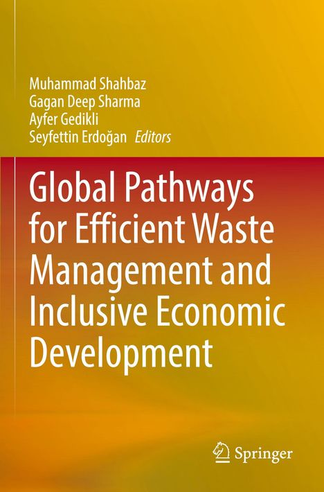 Buchtitel: "Global Pathways for Efficient Waste Management and Inclusive Economic Development". Herausgeber sind aufgeführt. Hintergrund in Gelb-Orange. Springer-Logo unten rechts.