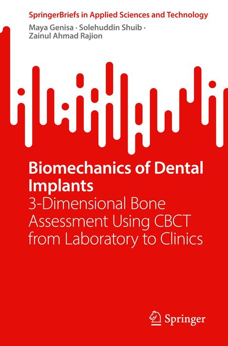 "Biomechanics of Dental Implants" in Weiß auf rotem Hintergrund; abstraktes Muster, Springer-Logo unten rechts.
