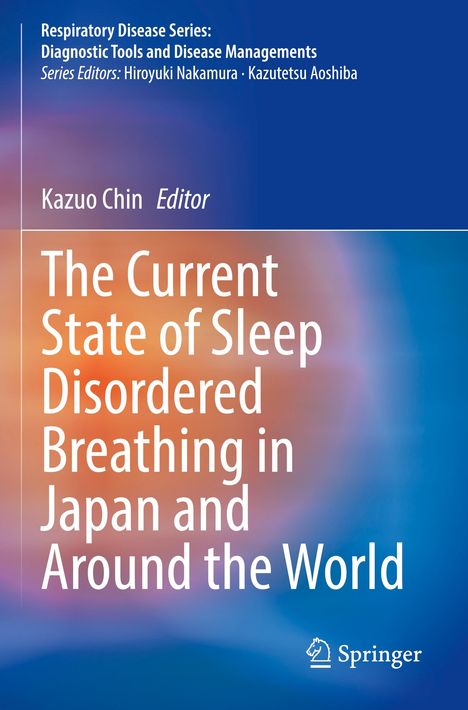 Buchtitel: The Current State of Sleep Disordered Breathing in Japan and Around the World. Blaue und orange Farbtöne.