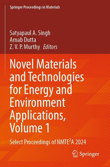"Novel Materials and Technologies for Energy and Environment Applications, Volume 1" auf orangem Hintergrund mit Springer-Logo.