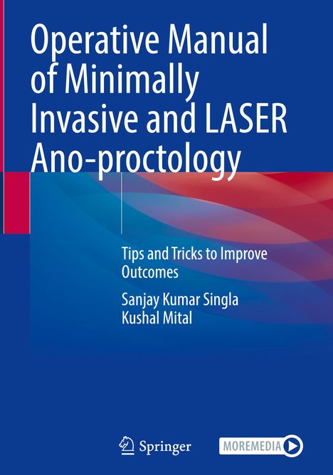 Buchtitel über minimal-invasive und LASER-Ano-Proktologie, Autoren: Sanjay Kumar Singla, Kushal Mital. Logo "Springer" unten.
