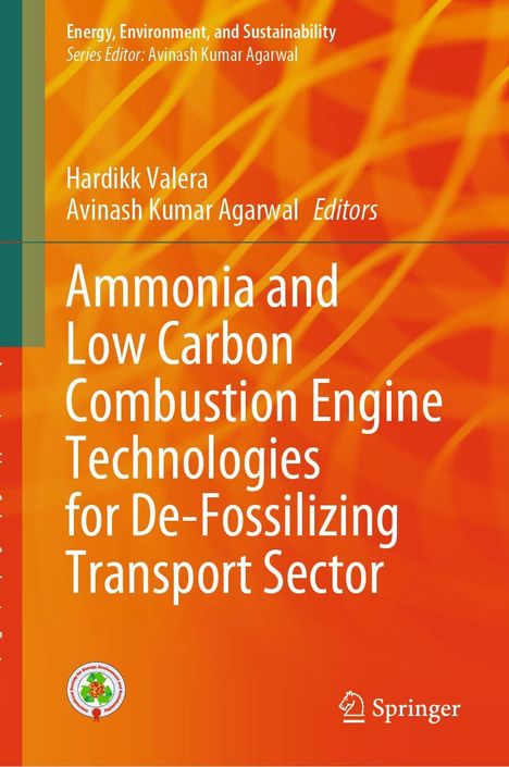 „Ammonia and Low Carbon Combustion Engine Technologies for De-Fossilizing Transport Sector“ auf orange Hintergrund. Springer-Logo.