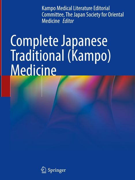 Text: "Complete Japanese Traditional (Kampo) Medicine", blaues Cover mit abstrakten bunten Formen.