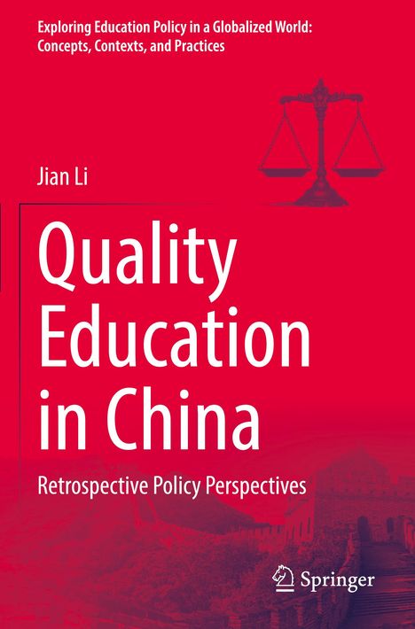 Titel: "Quality Education in China". Autor: Jian Li. Hintergrund in Rot mit Waage und Mauer-Illustration. Springer-Logo.
