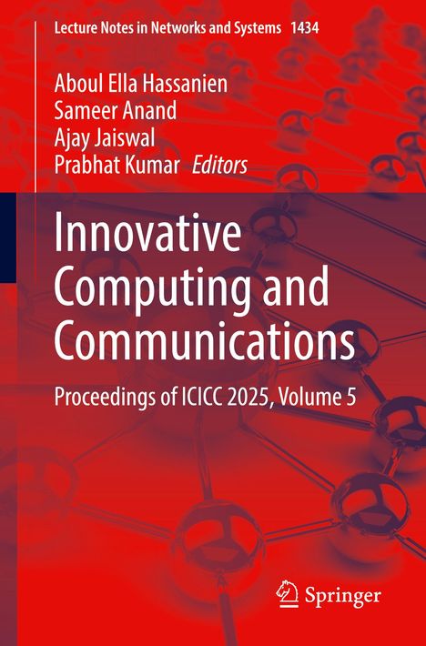„Innovative Computing and Communications, Proceedings of ICICC 2025, Volume 5“. Rote, technische Grafik im Hintergrund.