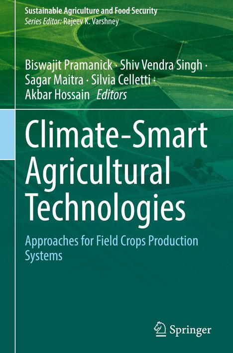 „Climate-Smart Agricultural Technologies: Approaches for Field Crops Production Systems“. Grüner Hintergrund, Springer-Logo.