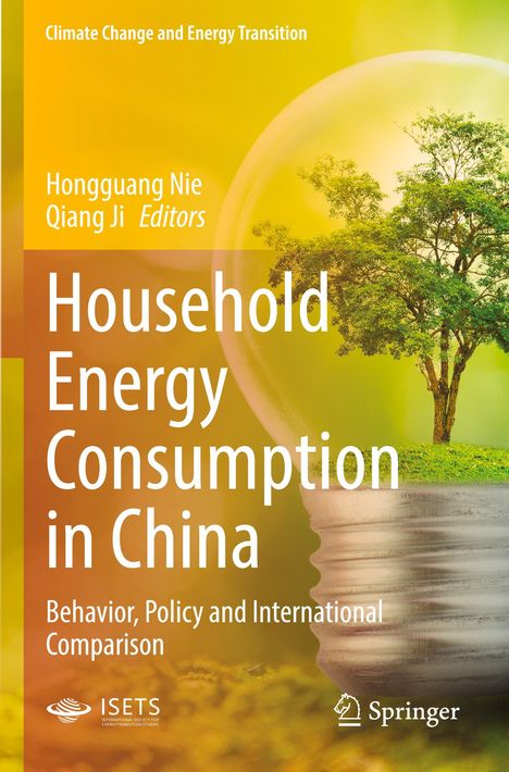Text: "Household Energy Consumption in China: Behavior, Policy and International Comparison." Baum in Glühbirne, gelber Hintergrund.