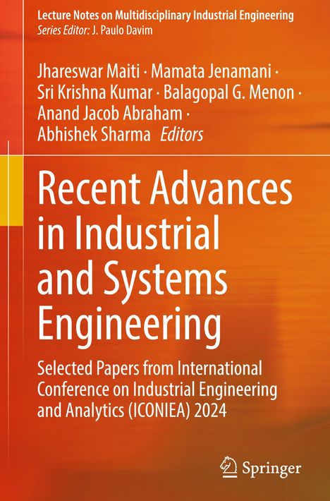 "Recent Advances in Industrial and Systems Engineering" steht auf einem orangefarbenen Buchcover mit Springer-Logo.