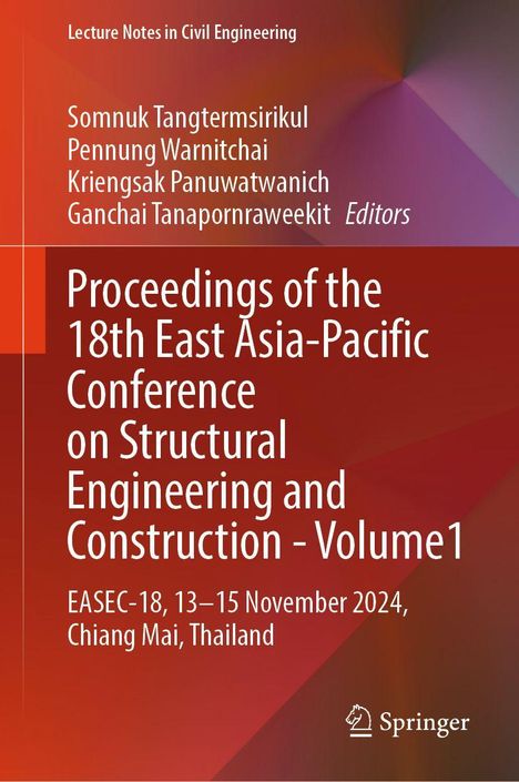 "Proceedings of the 18th East Asia-Pacific Conference on Structural Engineering and Construction - Volume 1." Rote Farbverläufe.
