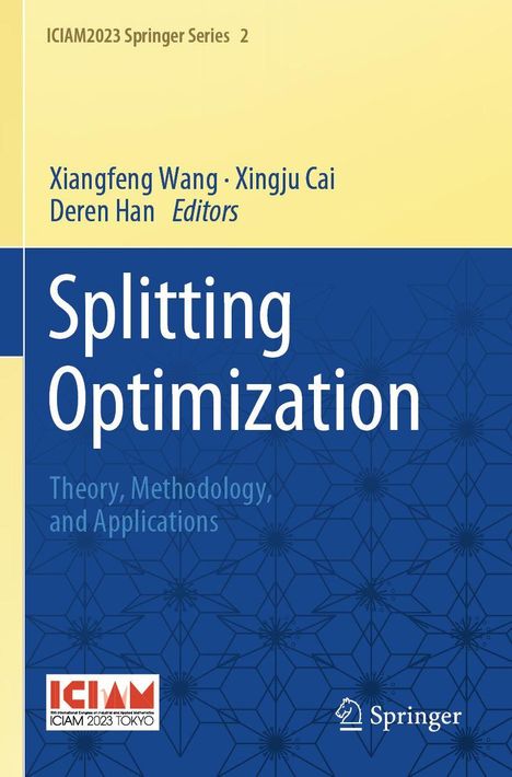 "Splitting Optimization: Theory, Methodology, and Applications". Blaues und gelbes Design mit geometrischem Muster.