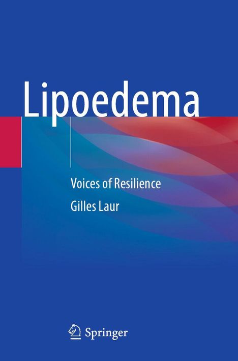 „Lipoedema: Voices of Resilience“ von Gilles Laur. Springer-Logo unten. Hintergrund mit blauen und roten Wellen.