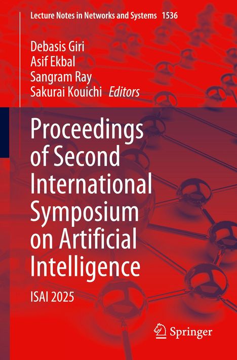 "Proceedings of Second International Symposium on Artificial Intelligence, ISAI 2025." Rote, abstrakte Illustration im Hintergrund.