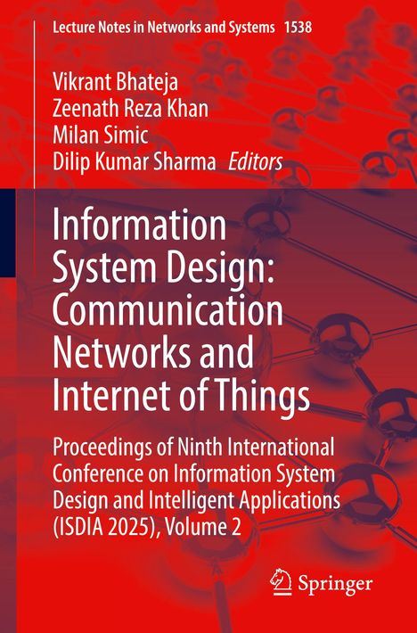 "Information System Design: Communication Networks and Internet of Things," rot-oranges Cover, Springer-Logo unten.