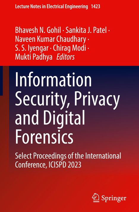 Buchtitel: "Information Security, Privacy and Digital Forensics". Oben Autoren. Verlagslogo unten rechts.