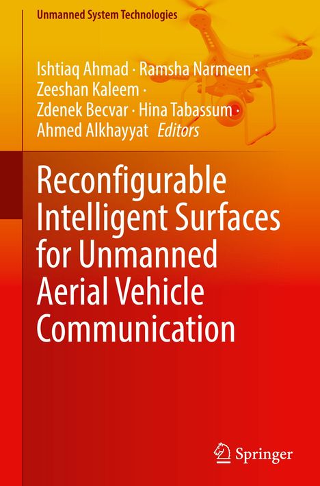 Titel: "Reconfigurable Intelligent Surfaces for Unmanned Aerial Vehicle Communication". Oben ein gelber Hintergrund mit einer Drohne.